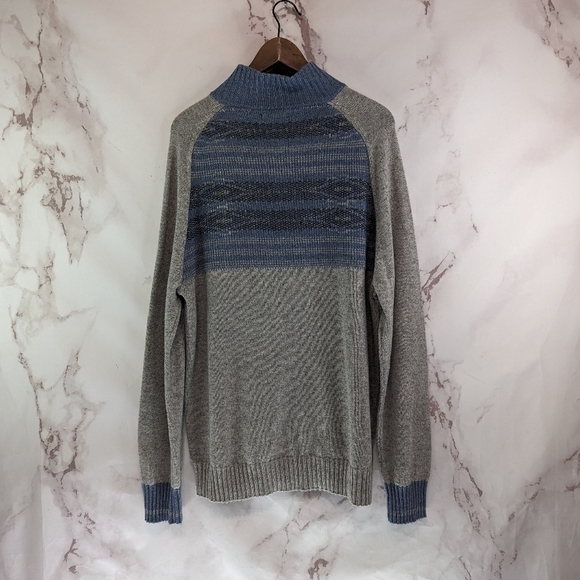 Carbon 2 Cobalt Sweater Mens Large Gray Blue Quarter Zip Merino Wool Blend - Picture 5 of 10